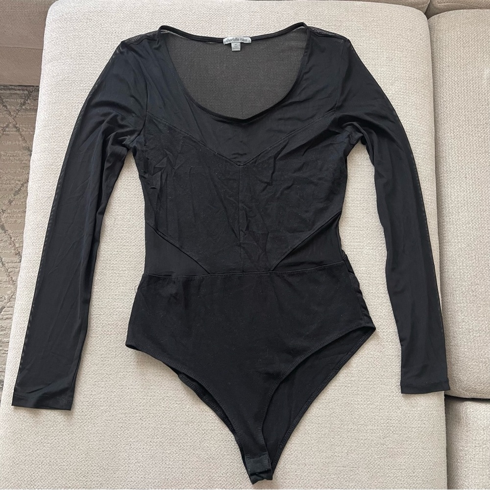 Charlotte Russe Black Long Sleeve Bodysuit